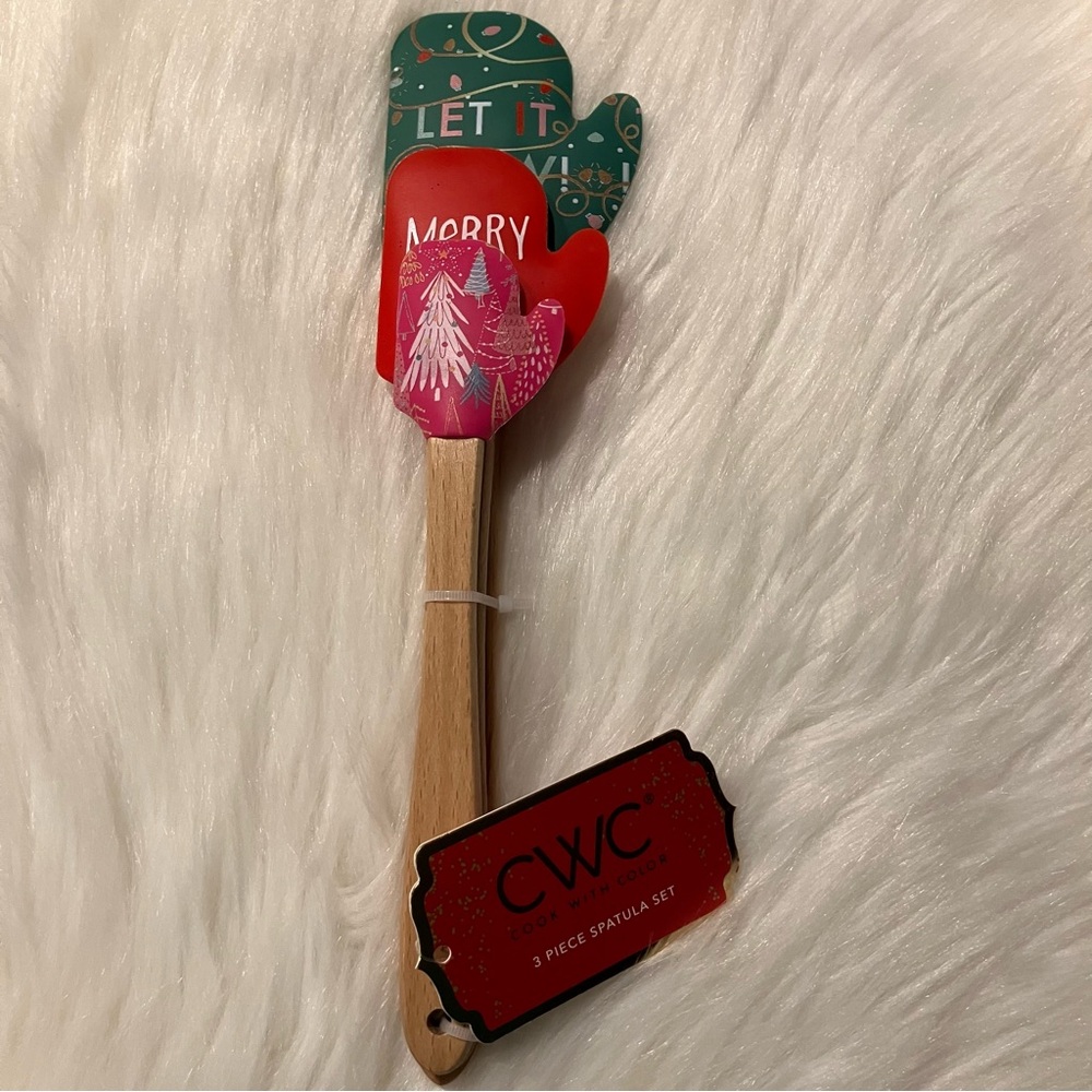 CWC Cook With Color Holiday Christmas Mitten Shape Spatula 3 Piece Set NEW